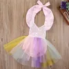 INS Unicorn Sequined Baby Girl Princess Tutu Dress Rainbow Color Lace Boutique Romper Toddler Clothing Party Wedding Flower Girls Dresses