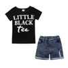 Vêtements pour bébés filles 2018 Ensembles de vêtements pour filles d'été Lettre T-shirt noir Tee + Short en jean 2PCS Ensembles de vêtements pour enfants Vêtements pour enfants 1-6 ans