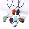 패션 워터 드롭 크리스탈 핑크 퍼플 석영 천연 석재 펜던트 Chakra Druzy Necklace with 50cm stainless steel chain