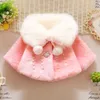 Winter Faux Fur Coat Cloak Jacket For Baby Girls Thick Warm Clothes Child Outwear Baby Infant Beadings Shawl Kids Costume A