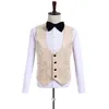 Champagne jacquard mannen bruiloft smoking zwart fluwelen revers side vent bruidegom smoking mannen diner / darty 3 stuk pak (jas + broek + stropdas + vest) 50