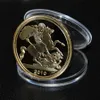 Gratis frakt 10st / lot, 2010 British Royal Mint St George Guldsäker full suverän mynt, 24K guldpläterad minnesmynt