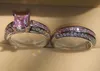 Luxury Size 5/6/7/8/9/10 Jewelry 10kt white gold filled Pink Topaz Princess cut simulated Diamond Wedding Ring set gift with box