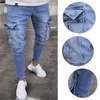 Helisopus Mode Männer Jeans Taktische Cargo Hosen Multi Taschen Bleistift Hosen Gerade Zipper Cut Denim Hosen D18102402