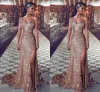 2022 Sexiga Rose Gold -paljetter Lace Mermaid Bridesmaid Dresses For Weddings G￤st One Shoulder Side Party Pest Party Sequined Maid of Honor -kl￤nningar