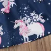 2018 Yürümeye Başlayan Giysi Bebek Kız Elbise Yuvarlak Boyun Çiçek Unicorn Elbise Yaz Kolsuz Mavi Elbiseler Kızlar Giyim Sevimli Çoc ...