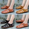 2018 Designer Style Man Sandals Casual Flat Heels Split Leather Male Retro Beach Slipper Men's Roman Summer Shoes