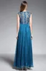 Women's Sexy V Neck Sleeveless Embroidery Lace Fashion Elegant Party Prom Long Runway Dresses