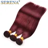 Cabelo virgem da Borgonha brasileira com fechamento frontal de renda com 3 pacotes de cor 99j de cabelos lisos vermelhos com 13x4 renda de FRO9942678