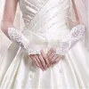 Handskar gratis frakt! I lager! 10 "White Ivory Wedding Party Fingerless Pearl Lace Satin Bridal Gloves