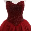 Vestido de bola gótico vermelho escuro vestidos de casamento colorido querida beading top basque cintura nonvas vestidos nupciais em cores on-line personalizado feito