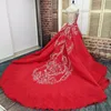 2020 Luxury Overskirt Mermaid Bröllopsklänningar med avtagbara tåg Arabiska Dubai Stones Crystals Bridal Gowns Red Lace Vestidos de Novia