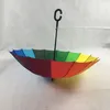 C Hook Rainbow Umbrella Long Handle 16K Straight Windproof Colorful Pongee Umbrella Women Men Sunny Rainy Umbrella DHL WX9-637