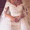 2019 Luxury Lace Mermaid Bröllopsklänningar Avtagbara Kjol Appliques Beaded Arabic Bröllopsklänning Plus Storlek Bröllopklänningar 3D-Floral Appliques