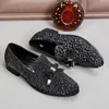 Sparkly Black Strass Mens Designer Schuhe Beaded Echtes Leder Herren Hochzeit Schuh Spitzschuh Mens Casual Studded Loafers