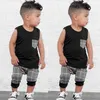 2018 Nya Baby Boys Set Sommar Ins Barn Grå Gitter Bomull Ärmlös T Shirt + Shorts 2PCS Suit Kids Fashion Casual Clothes Set 0-5t