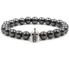 New 8mm Black Stone Hematite Bracelets Zircon Skull Helmet Beads Bangles For Women & Men Gift