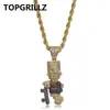 TOPGRILLZ Glänzende Halskette mit Skateboard-Cartoon-Puppe-Anhänger, goldfarben, Iced Out, kubischer Zirkon, Herren-Hip-Hop-Schmuck, Halsband, Geschenke