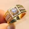 Oszałamiająca oryginalna ręcznie robiona luksusowa biżuteria 10KT ZŁOTA ZŁOTA FILKOWANY ROUNNY BIAŁY TOPAZ CZ Diamond Stones Men Pierścień Wedding Pierścień For2110