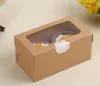 Kraft Karte Papier Cupcake Box 2 Tasse Kuchen Halter Muffin Kuchen Boxen Dessert Tragbare Paket Box Tray Geschenk Favor 1000 stücke