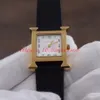 NEW montre women watch Square Golden steel shell Black leather strap White Dial Two hands Quartz movement Ladies WristWatch 26mm