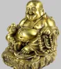 10 "China Bronce Budismo Feliz Maitreya Buda Sentarse Mano Sostener Estatua de Calabaza