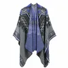 New Women Winter Ethnic Abstract Pattern Thickened Coat Cape Wrap Poncho Shawl Scarf Split Dual-use Shawl Dropshipping