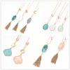 Mode 10Styles Goud Kleur Natuursteen Geometrie Turquoise Shell Tassel Druzy Drusy Verklaring Ketting voor Vrouwen Merk Sieraden