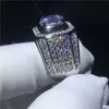 Handsome Solitaire Male Ring 10mm Diamond CZ 925 Sterling Silver Engagement Bröllop Band Ring för Men Finger Smycken