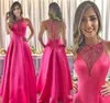 2019 Yeni Varış Ucuz Fuşya Abiye A Line Boncuklu Saten Uzun Tatil Giyim Pageant Balo Parti Kıyafeti Custom Made Artı Boyutu