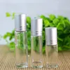 10ml Essential Oil Butelki Roll-On Transparent Frosted Glass Butelka Ze Stali Nierdzewnej Kulki rolkowe Srebrne Cap Butelki