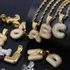 Hip Hop A-Z Kabarcık Mektuplar Kolye Kolye Kübik Zirkon 26 Alfabe Charm Altın Gümüş Renk Bükülmüş Halat Zinciri Erkekler Kadınlar Için Takı Hediye