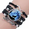 Black Color Gothic Wolf Moon Glass Dome Charm Bracelet Bangle Jewelry Love Boy Men Handmade bangles