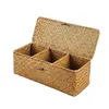 Wicker Storage Baskets Hand Woven Rectangle Tea Bags Storage Box Chest Wooden Organizer Compartments Display Multi-purpos box