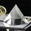 Artisanat Énergie guérison Pyramide en verre cristallin transparent avec stand d'or Feng Shui Egypte Figurines égyptiennes Miniatures Ornements Craft