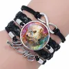 Zwarte kleur gotische wolf maan glas koepel bedel armband bangle sieraden love boy heren handgemaakt