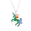 Kids Jewelry Fashion Colored Glaze Drop Oil Rainbow Unicorn Pendant Necklaces Simple Children Chain Necklace Christmas Birthday Gifts