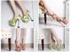 녹색 꽃 무늬 인쇄 발목 스트랩 하이힐 펌프 19cm 섹시한 레이디 파티 웨딩 신발 플러스 크기 34 ~ 40 41 42 43
