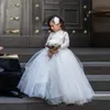 Скромный арабский высокая шея с длинным рукавом девушки цветка платья Первое причастие платья белое кружево и тюль маленькая невеста бальное платье Свадебные платья