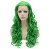 26 "Longo #T6138 Green Densidade pesada fibra de fibra de fibra frontal Lace Synthetic Hair Party Wig