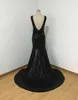 Black Sequined Dresses Cheap High Quality Sparkly Mermaid Prom Dress Long Formal Evening Party Gowns Bateau Neck Backless Dress with Bow