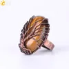 CSJA Anillos de cobre antiguos para mujer Joyería de dedo vintage Forma de huevo Cuenta de piedra natural Alambre envuelto Árbol de la vida Fiesta ajustable5671474