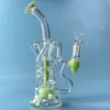 Double Recycler Glass Unique Bong Turbine Percolator Pink Purple Green Fab Egg 14mm Joint Oil Dab Rigs With Bowl HR319
