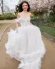 Julie vino mais novo vestido de noiva off ombro querida tule floral apliques camadas de penas de trem da varredura vestidos de noiva