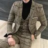 Fashion Design Male Suit 2018 Suit Men Set British Custom Made Fashion Plaid Mens Suits Tweed Tuxedos Casual Blazer (Jacket+Pants+Vest) 3Pcs