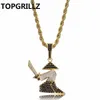 TOPGRILLZ HipHop cobre oro plata Color helado Micro Pave CZ Nunchaku Ninja colgante collar encanto para hombres mujeres regalo