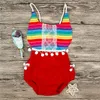 Cute Baby Girl Rompers 2018 Summer One-piece Outfits Baby Clothes Infant Toddler Girls Jumpsuit Rainbow Striped Tassel Bodysuit Kids Clothes