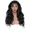 Perruque Lace Front Wig synthétique complète 180 de densité, perruque Body Wave longue noire pre-plucked avec naissance des cheveux pre-plucked pour femmes noires