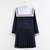 Disfraz de anime vestido de cosplay Manga larga Japonés Corea Niñas Uniforme escolar Traje de estudiantes Campus Femenino Estilo universitario naval Uniformes marineros