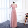 Erröten rosa Chiffon lange Brautjungfer Kleider Schnürung 2020 böhmische Brautjungfer Kleid bodenlangen Hochzeitsgast Dresses2824